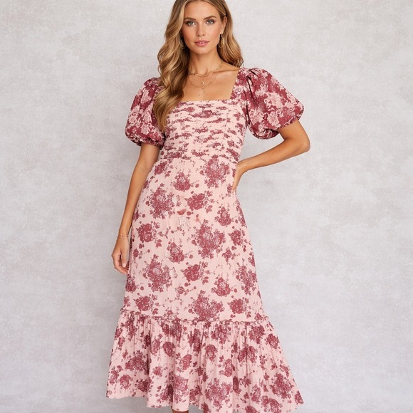 Anna Cate Dresses & Skirts - Anna Cate Aliana Maxi Dress Womens Size L Pink Floral Milkmaid Cottagecore NEW